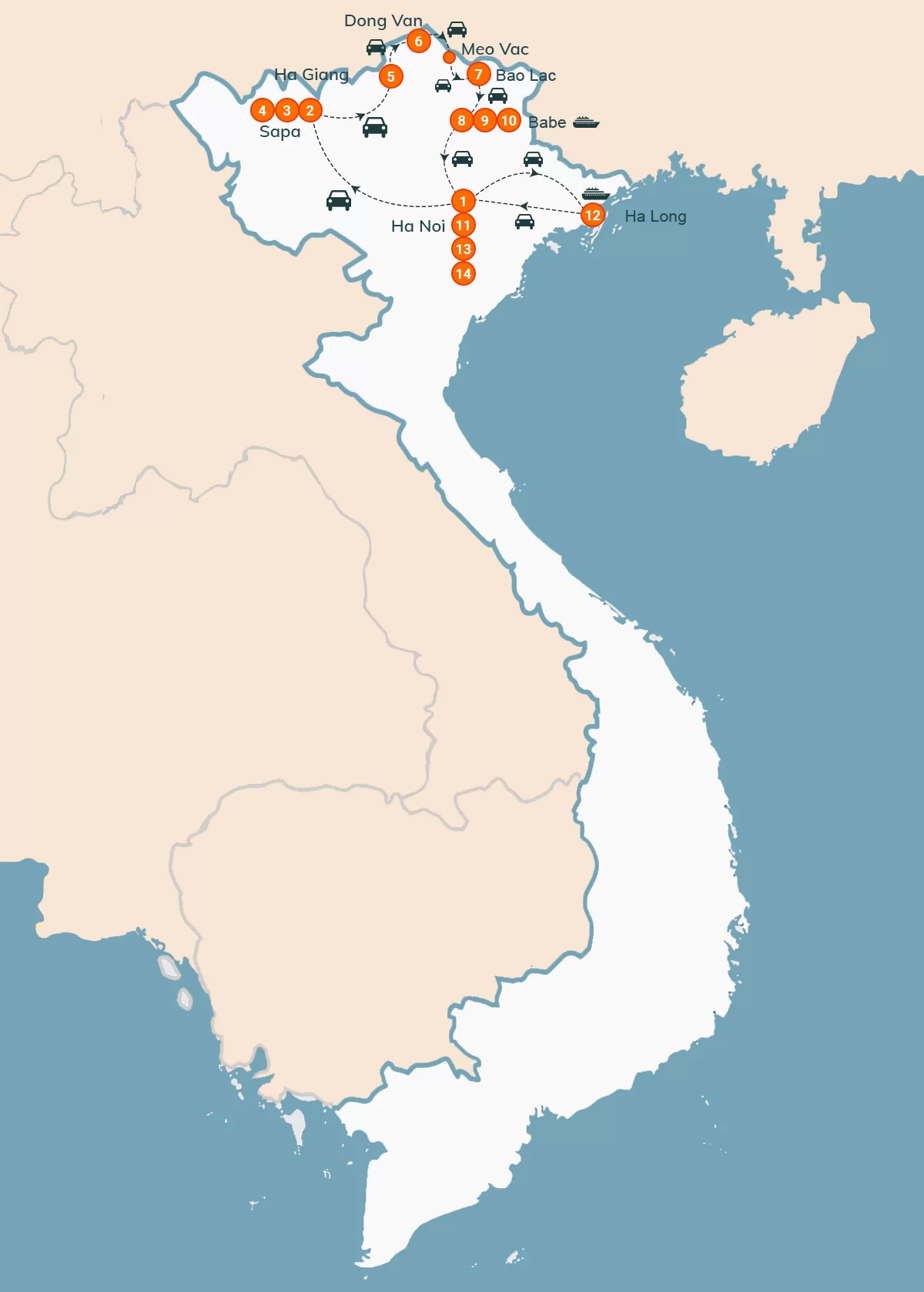 map Randonnée au Nord Vietnam 14 Jours