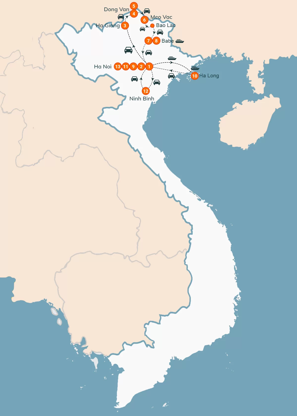map Découverte du Nord-Est Vietnam 13 Jours