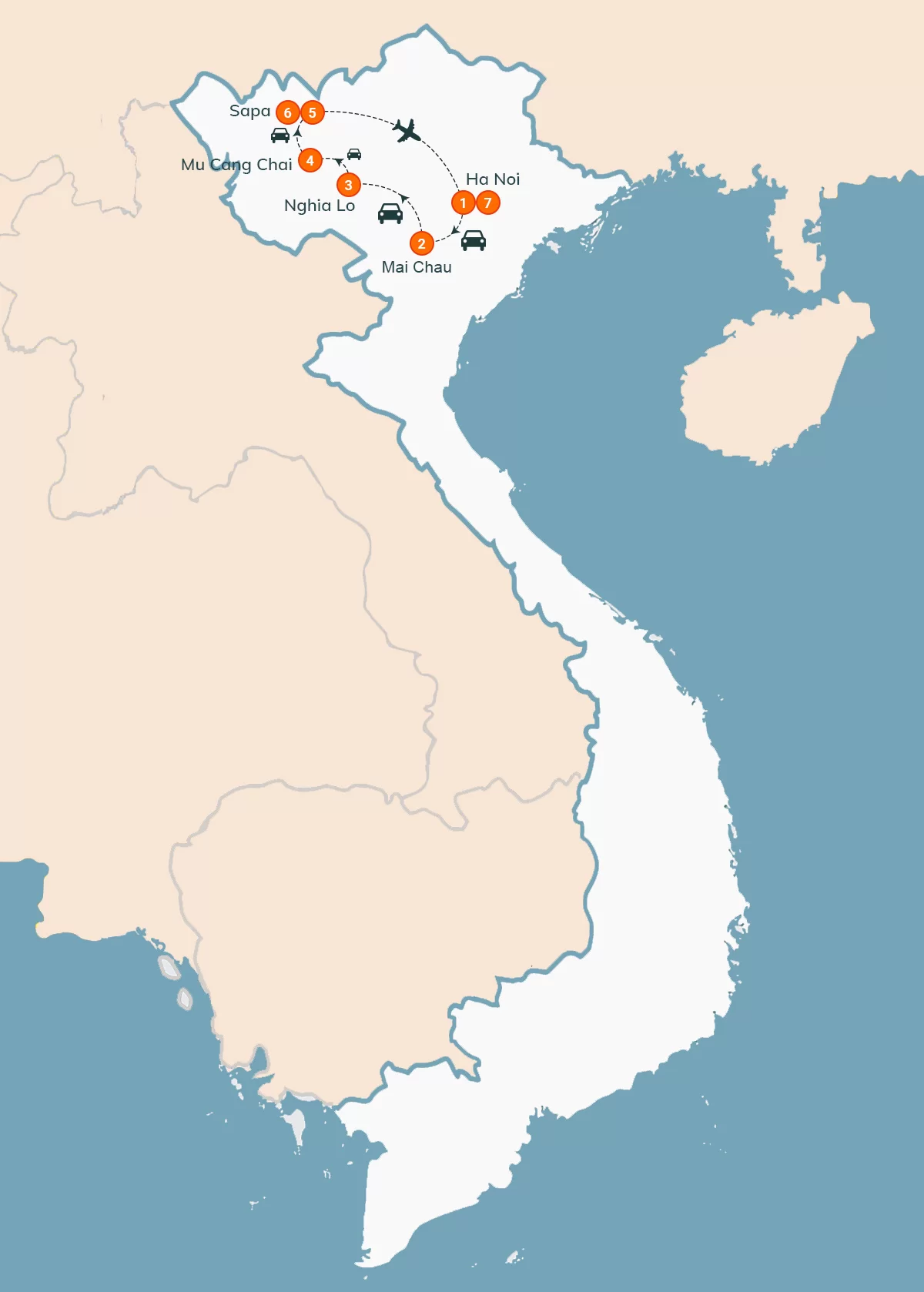 map Impression Mu Cang Chai, Le Paradis Insolite 7 Jours