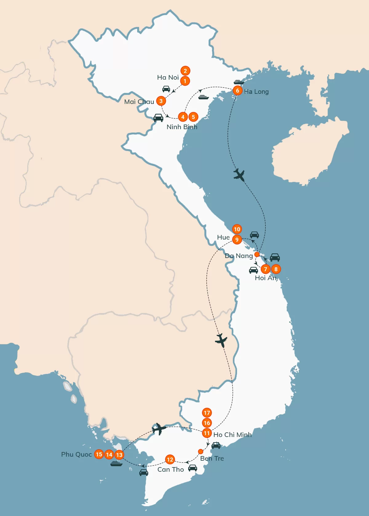 map Douceur Vietnam 17 jours