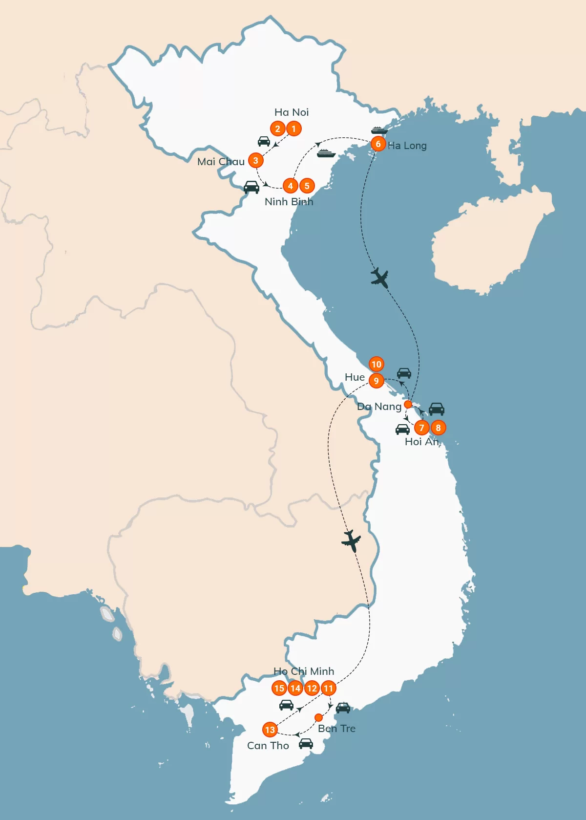 map Saveurs et couleurs Vietnamiennes 15 jours